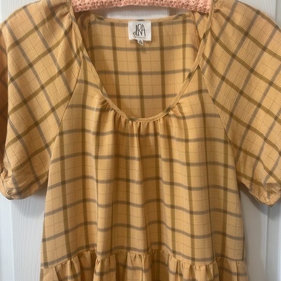 Anthropologie DRA Yellow and Gray Plaid Puff Short Sleeve Mini Dress Size - Picture 9 of 9